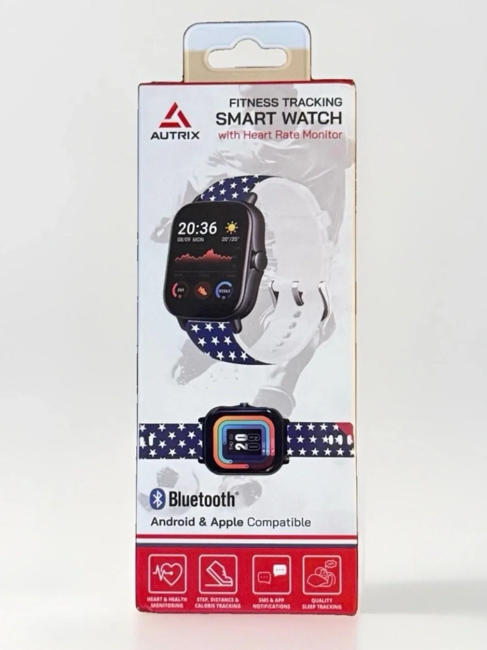 Smart Fitness Watch with White & Blue Star Band